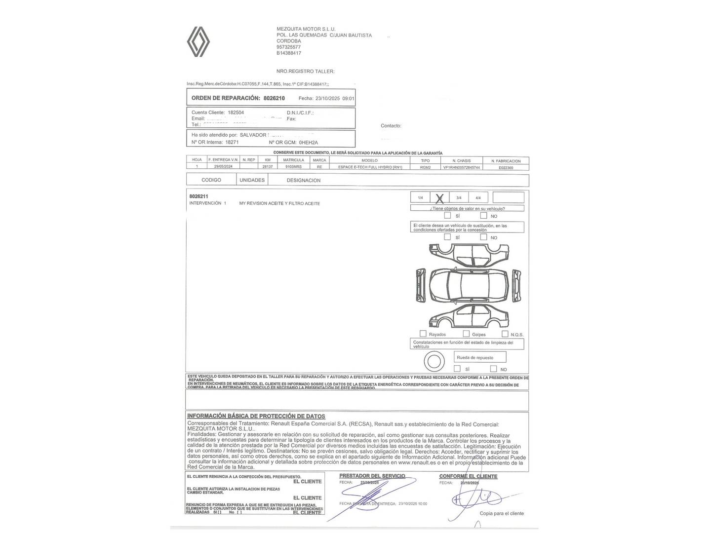 Foto del mantenimiento del Renault Espace Renault Espace E-Tech full hybrid Iconic (200 CV) 7 plazas
