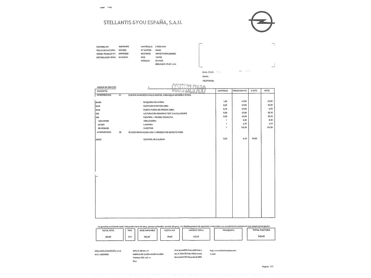 Foto del mantenimiento del Opel Combo Life Opel Combo Life 1.5 TD S&S Selective XL Auto (130 CV)
