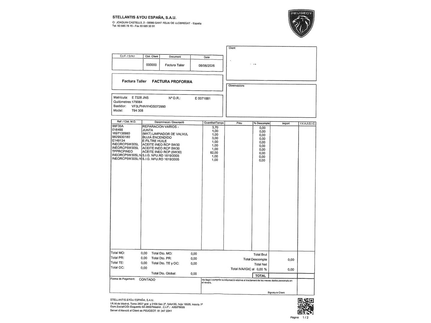 Foto del mantenimiento del Peugeot 308 Peugeot 308 PureTech 130 S&S Style (130 CV)