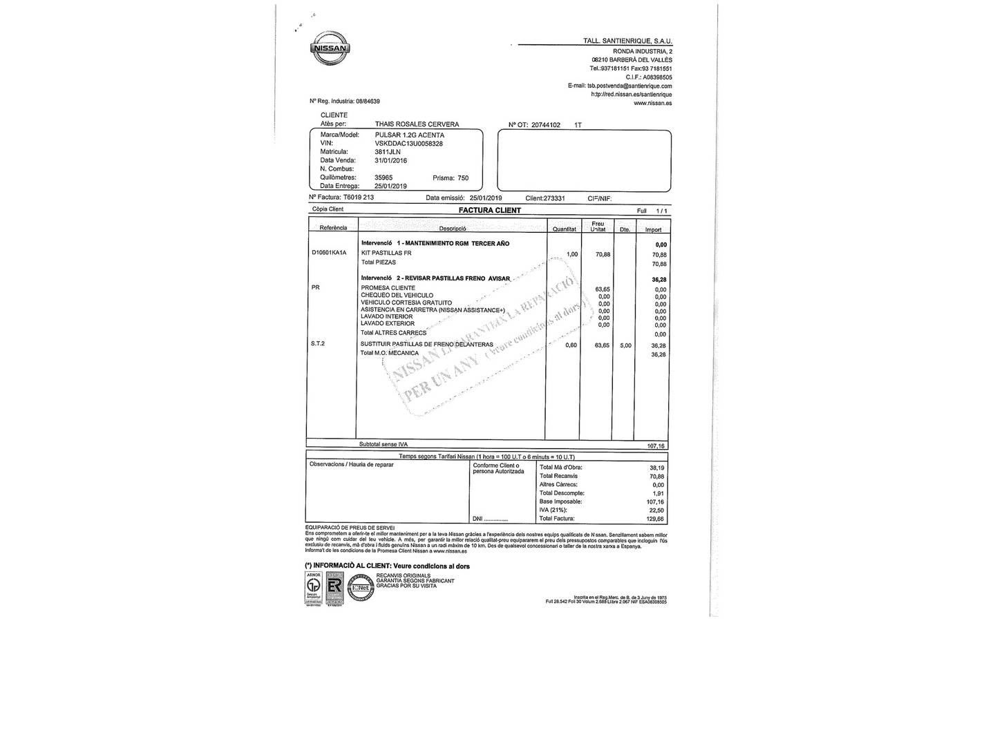 Foto del mantenimiento del Nissan PULSAR Nissan Pulsar 1.2 DIG-T Acenta (115 CV)