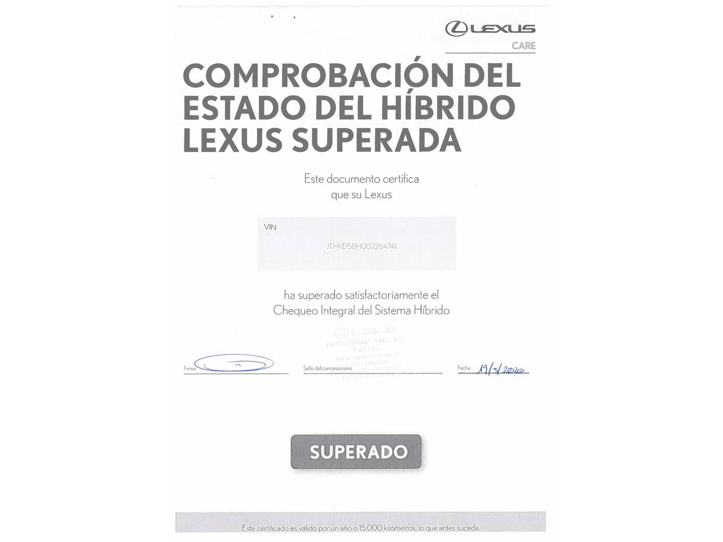 Foto del mantenimiento del Lexus CT Lexus CT 200h Executive 100 kW (136 CV)