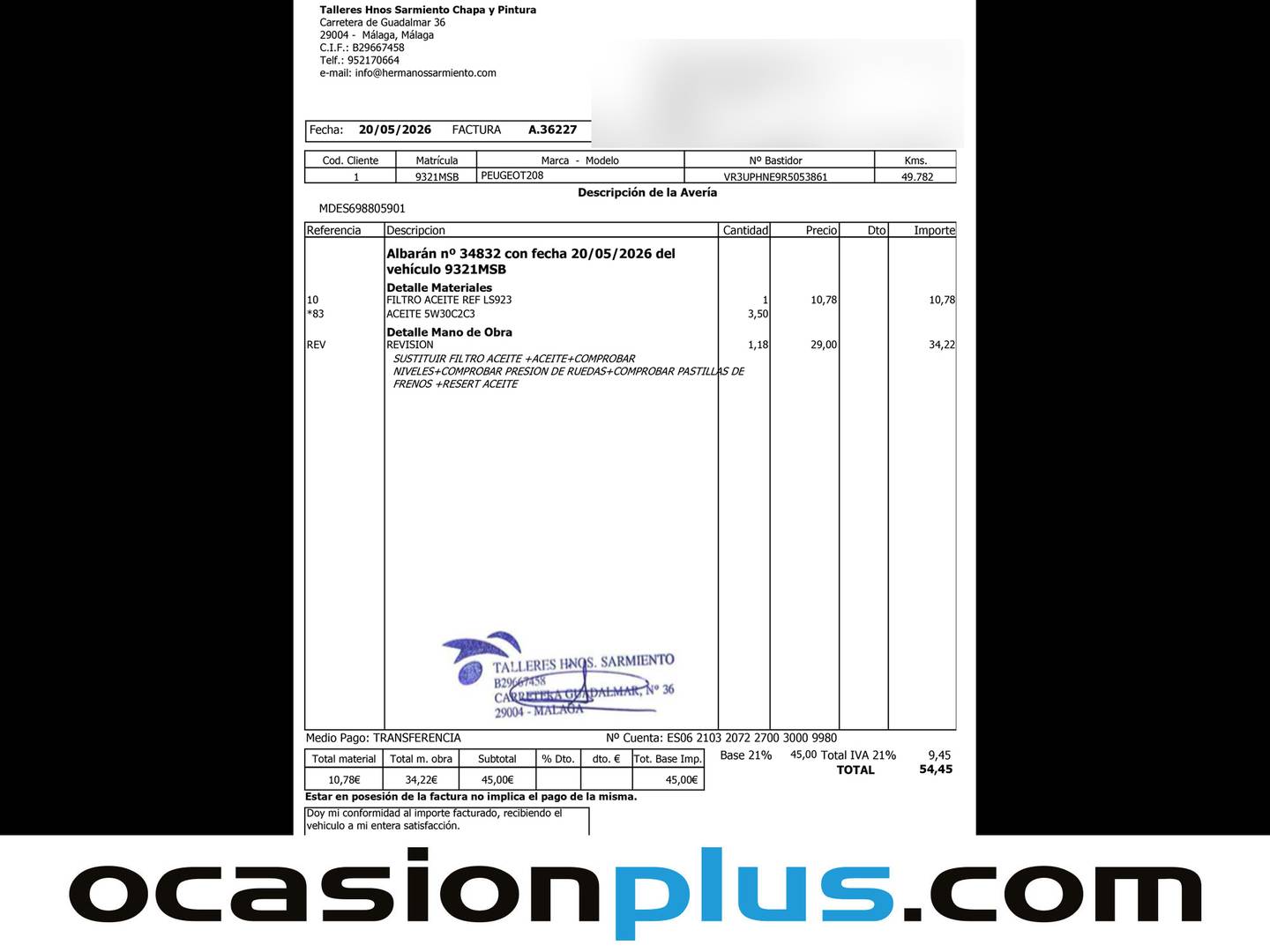 Foto del mantenimiento del Peugeot 208 Peugeot 208 PureTech 100 Active (100 CV)