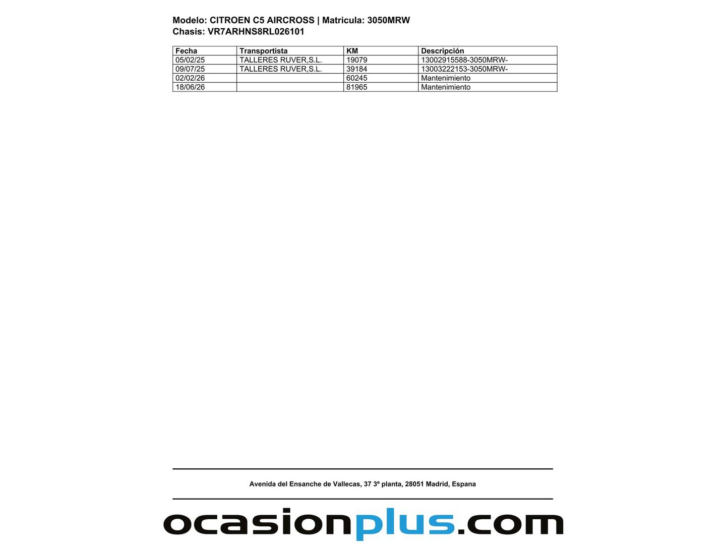 Foto del mantenimiento del Citroën C5 Aircross Citroën C5 Aircross PureTech 130 S&S You (131 CV)