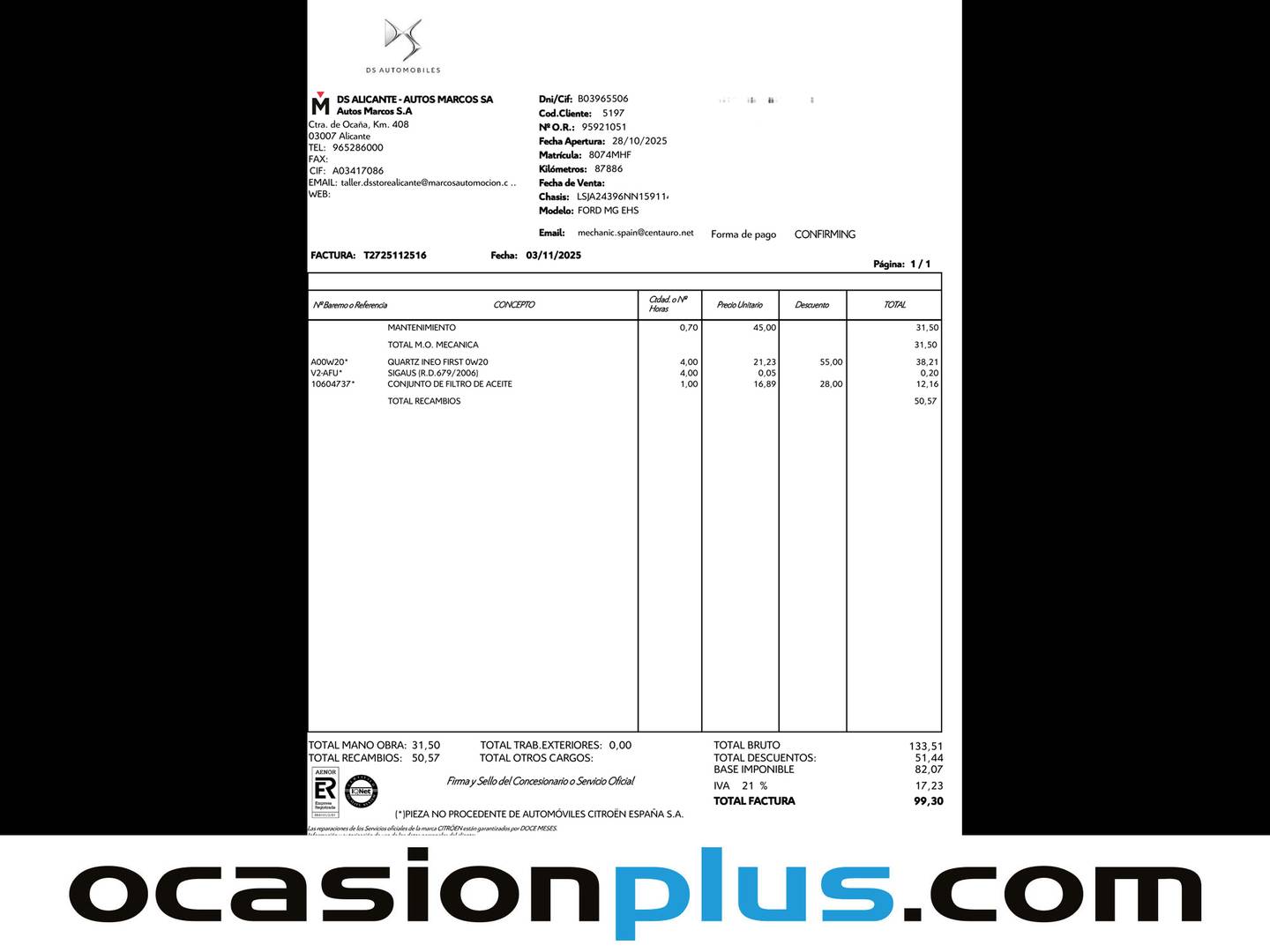 Foto del mantenimiento del MG eHS MG eHS 1.5 T-GDI PHEV Luxury (258 CV)