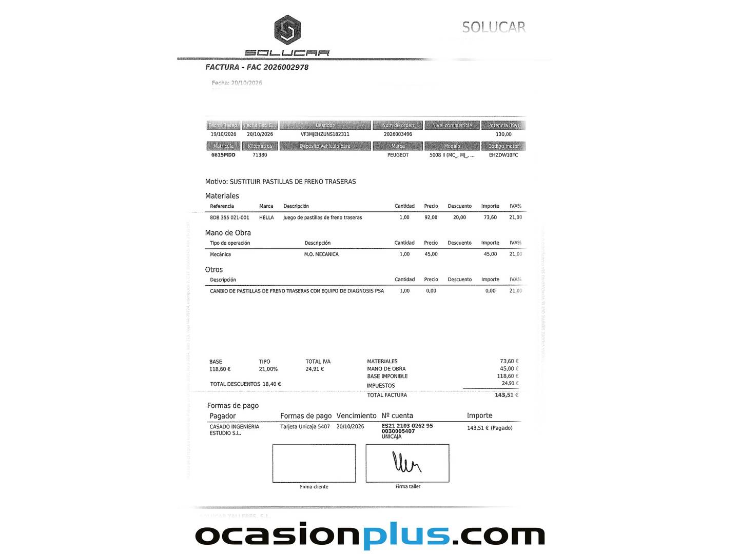 Foto del mantenimiento del Peugeot 5008 Peugeot 5008 BlueHDI 180 S&S Allure Pack EAT8 (180 CV) 7 Plazas