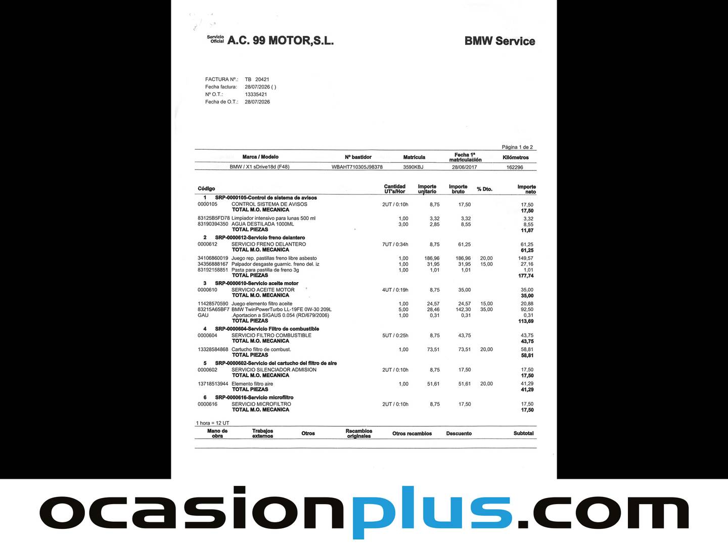Foto del mantenimiento del BMW X1 BMW X1 sDrive18d (150 CV)