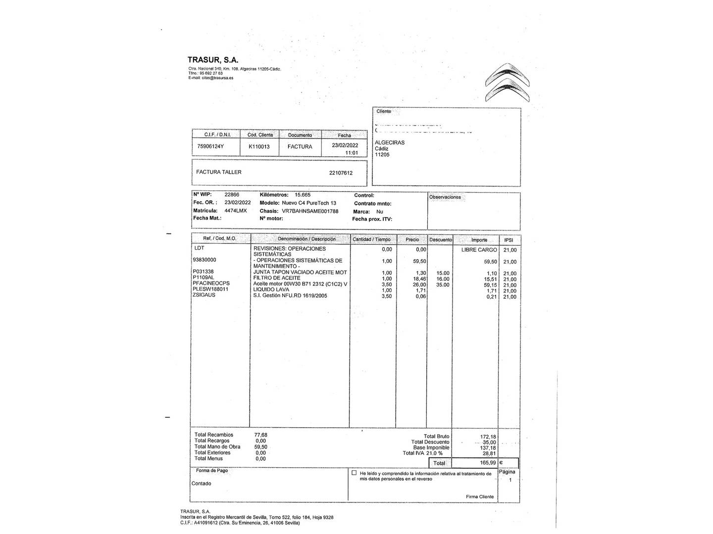 Foto del mantenimiento del Citroën C4 Citroën C4 PureTech 130 S&S 6v Feel Pack (130 CV)
