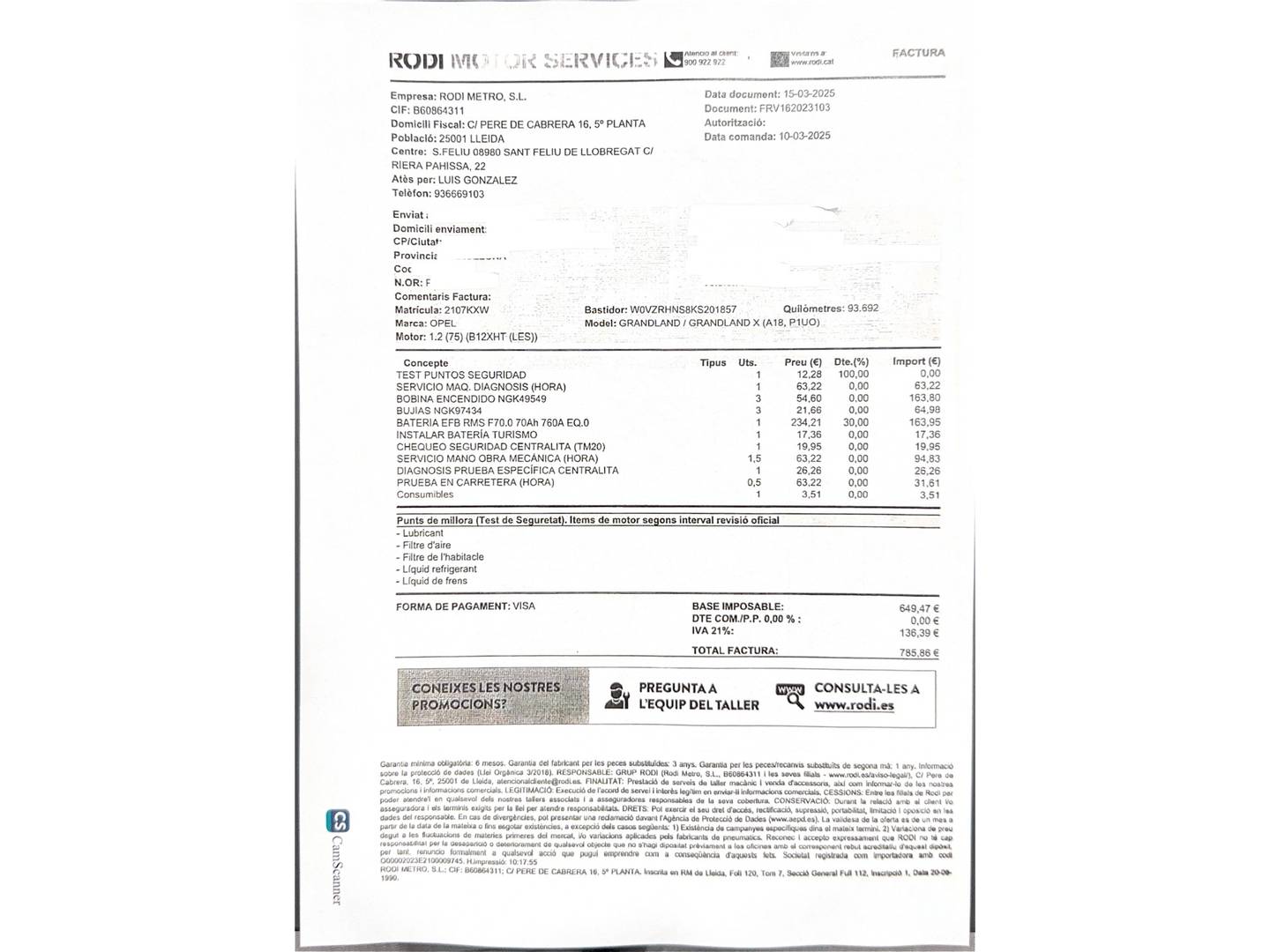 Foto del mantenimiento del Opel Grandland X Opel Grandland X 1.2 Turbo 120 Aniversario (130 CV)