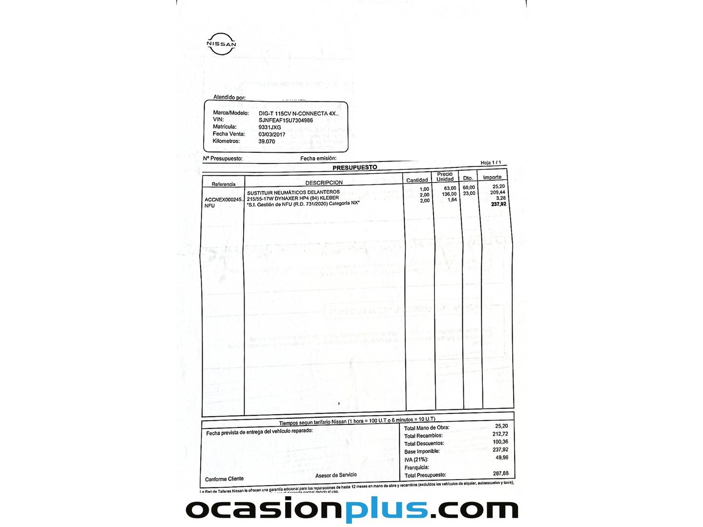 Foto del mantenimiento del Nissan JUKE Nissan Juke 1.2 DIG-T N-Connecta (115 CV)