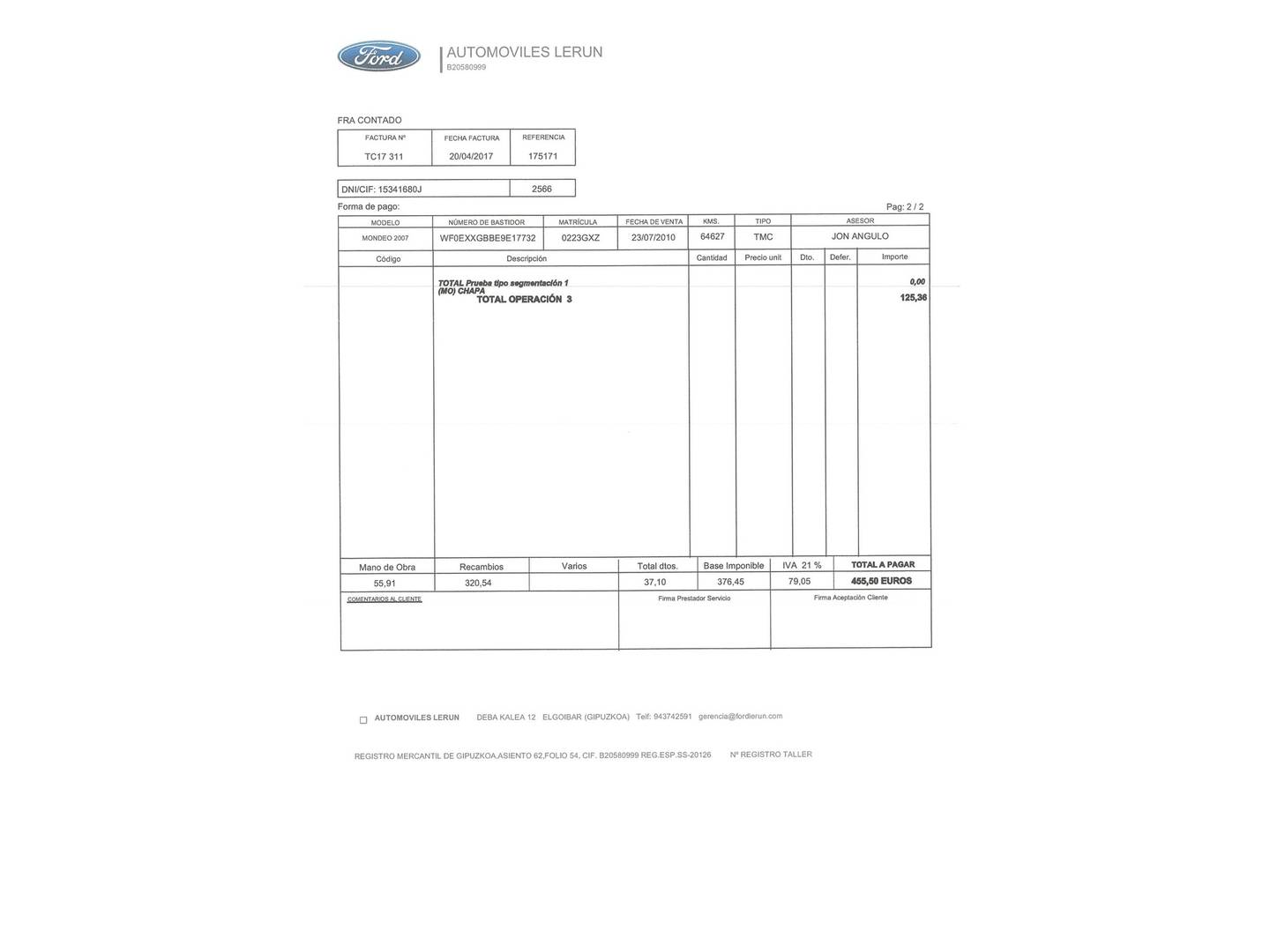 Foto del mantenimiento del Ford Mondeo Ford Mondeo Mondeo 1.8 TDCI Econetic (125 CV)