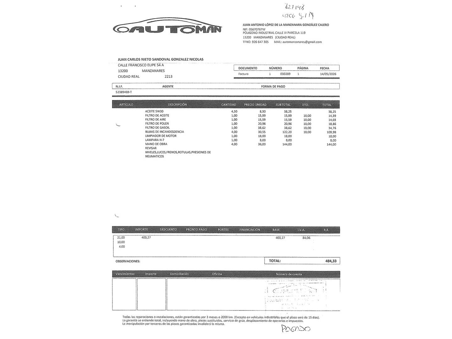 Foto del mantenimiento del Peugeot 3008 Peugeot 3008 1.6 HDI FAP Premium (110 CV)