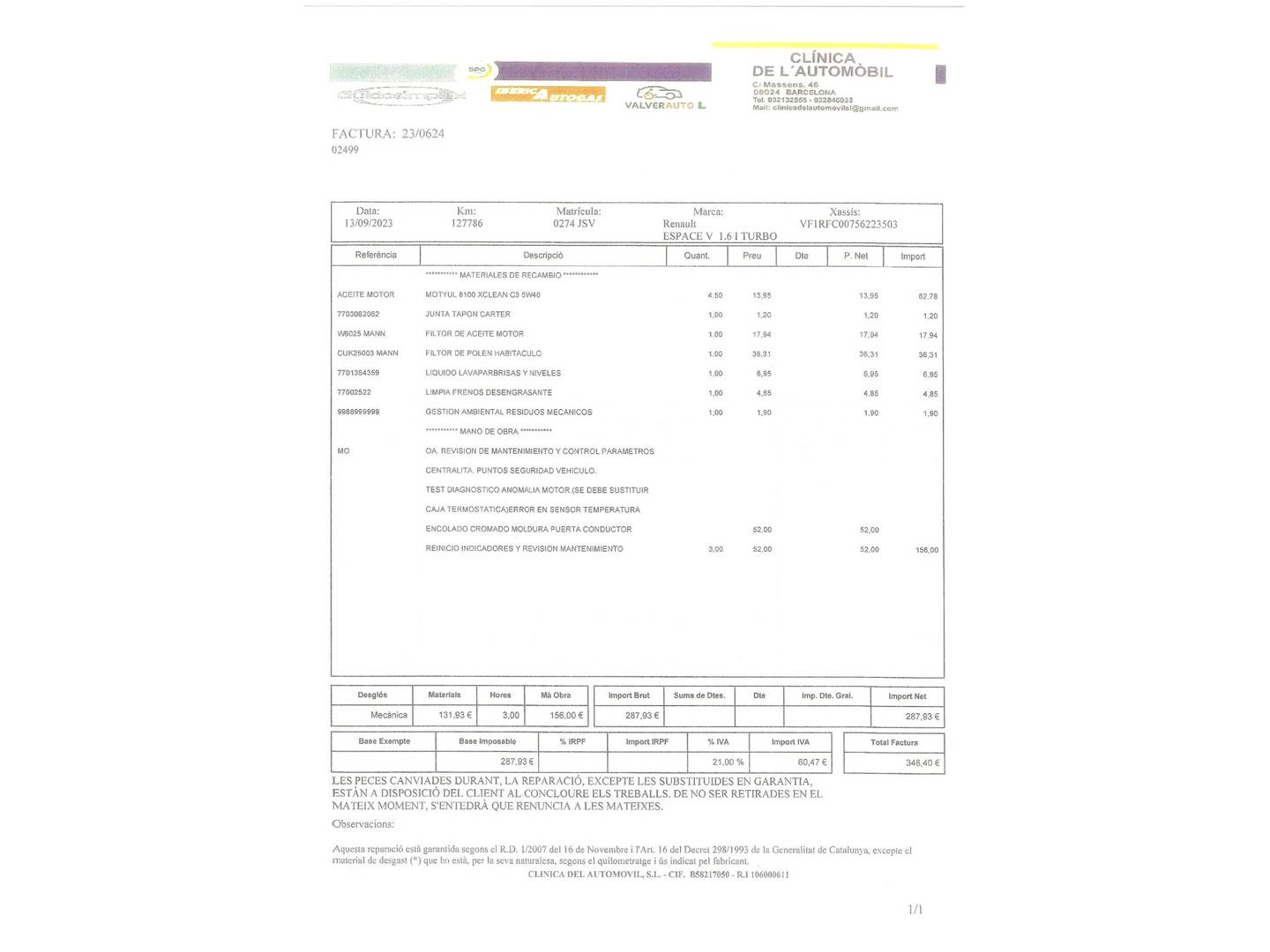 Foto del mantenimiento del Renault Espace Renault Espace Initiale Paris Energy TCe  (200 CV) EDC 7 Plazas