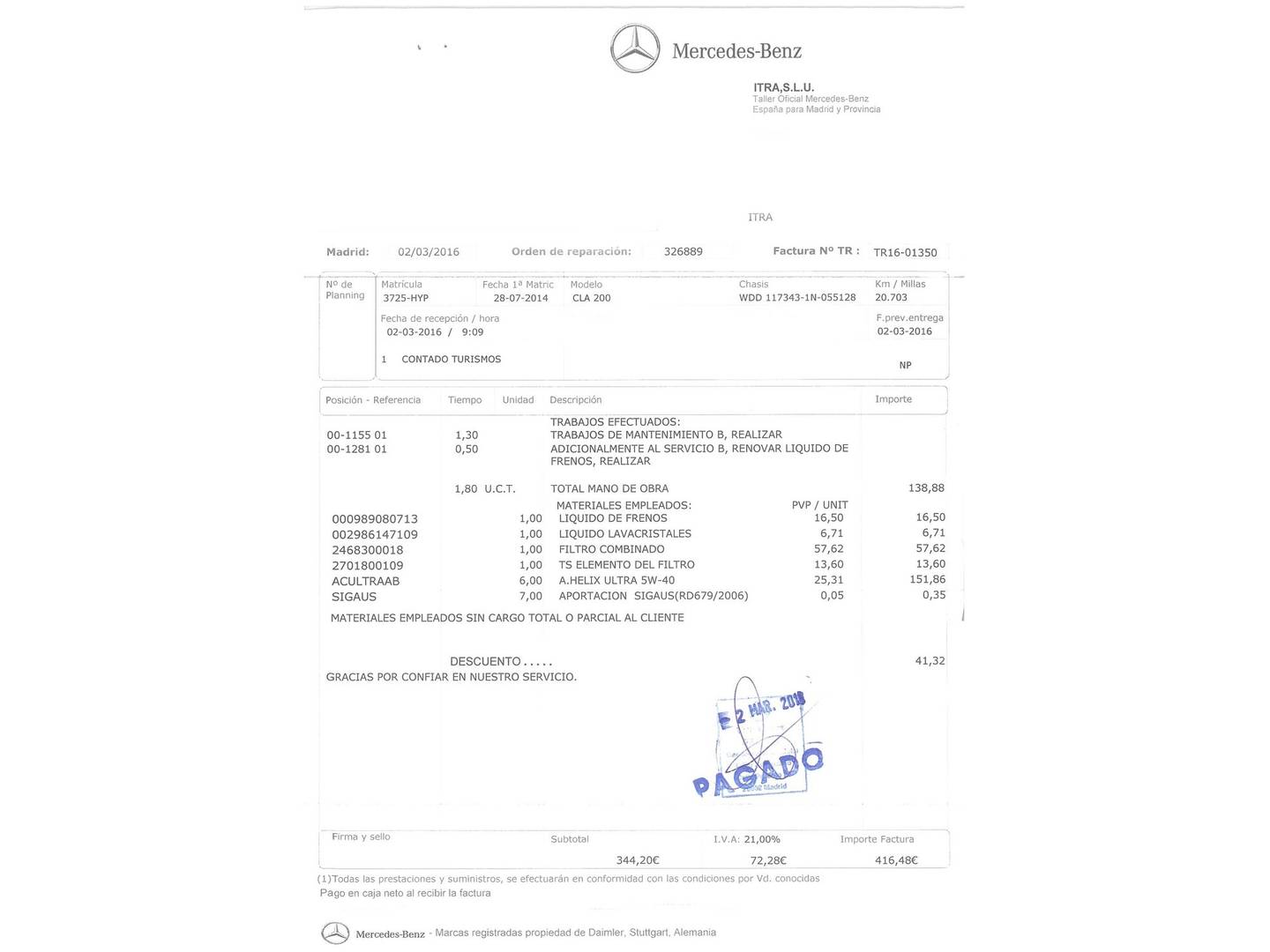 Foto del mantenimiento del Mercedes CLA Mercedes CLA CLA 200 (156 CV)