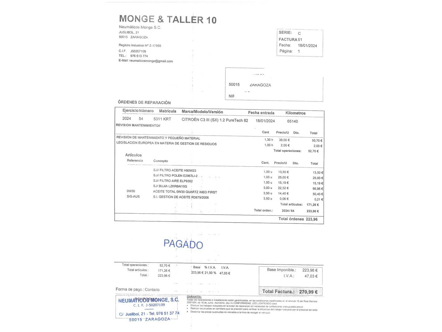 Foto del mantenimiento del Citroën C3 Citroën C3 PureTech 82 Feel (82 CV)