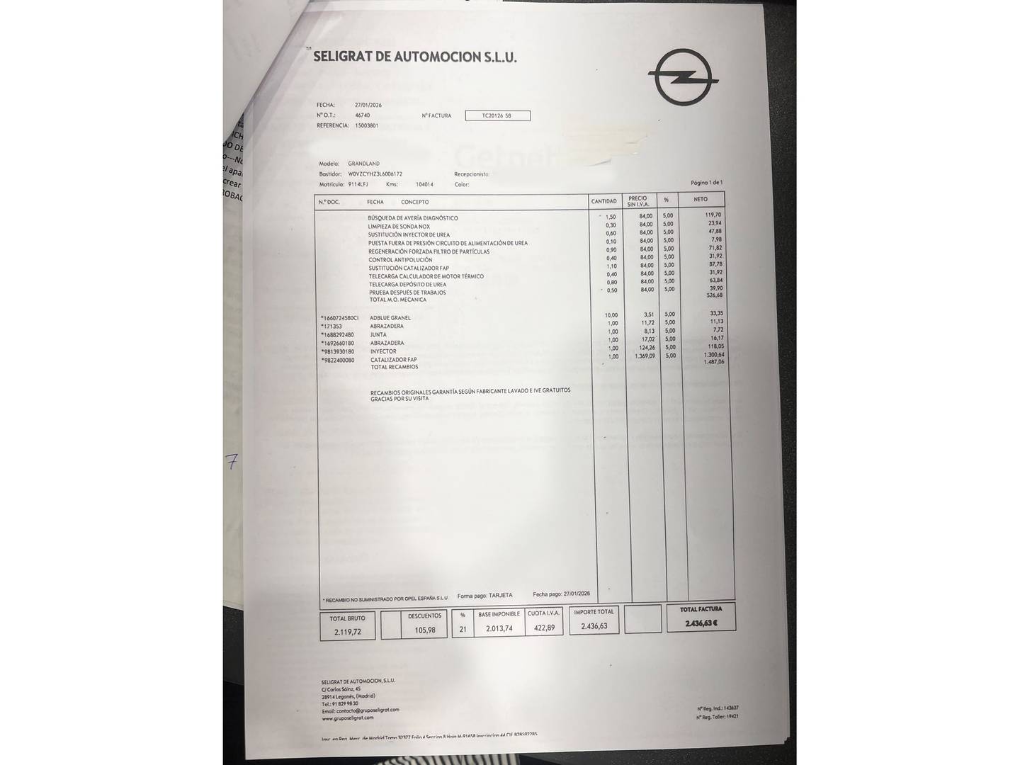 Foto del mantenimiento del Opel Grandland X Opel Grandland X 1.5 CDTi Selective (130 CV)