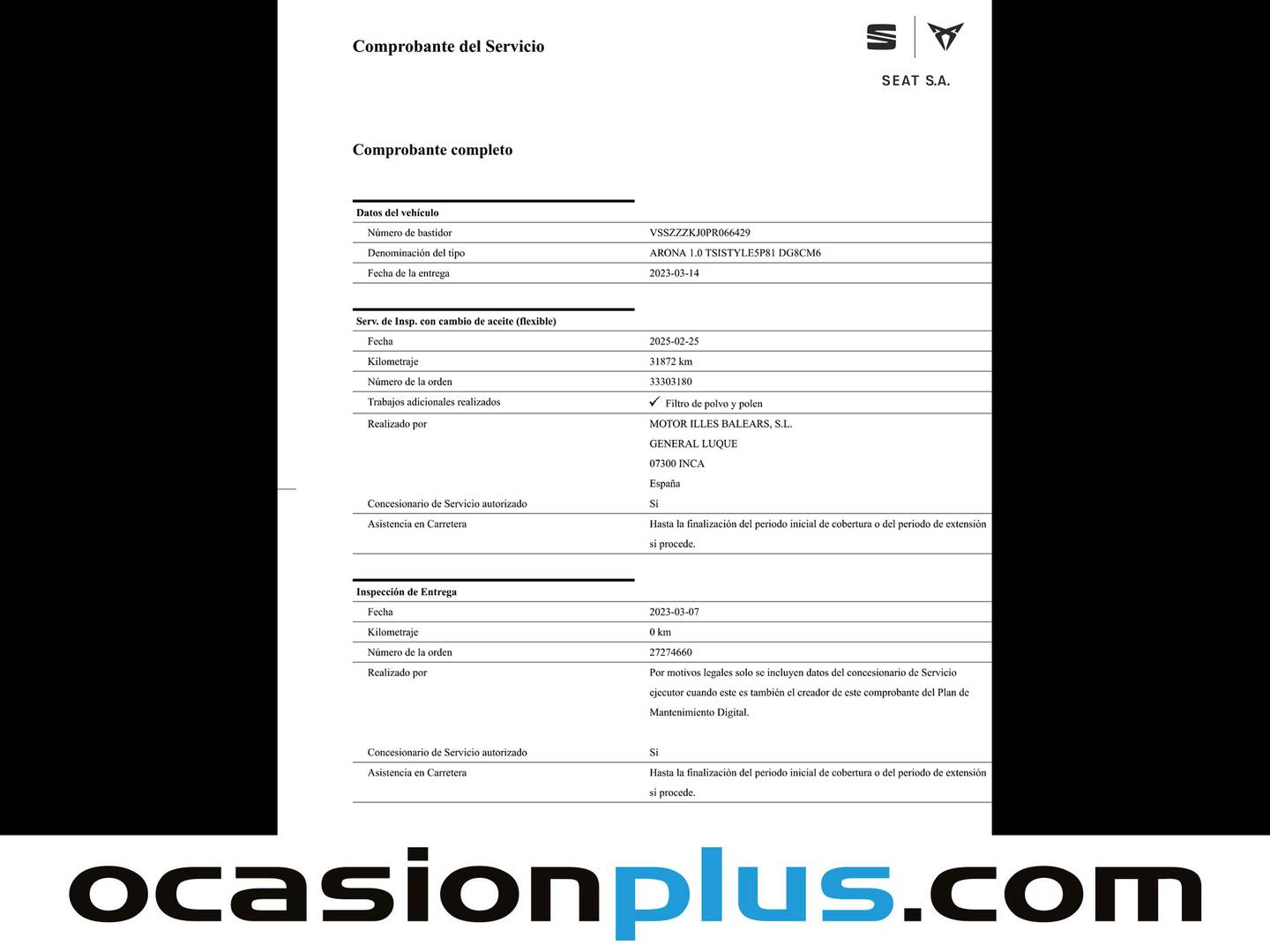 Foto del mantenimiento del Seat Arona Seat Arona 1.0 TSI Style XM Edition (110 CV)