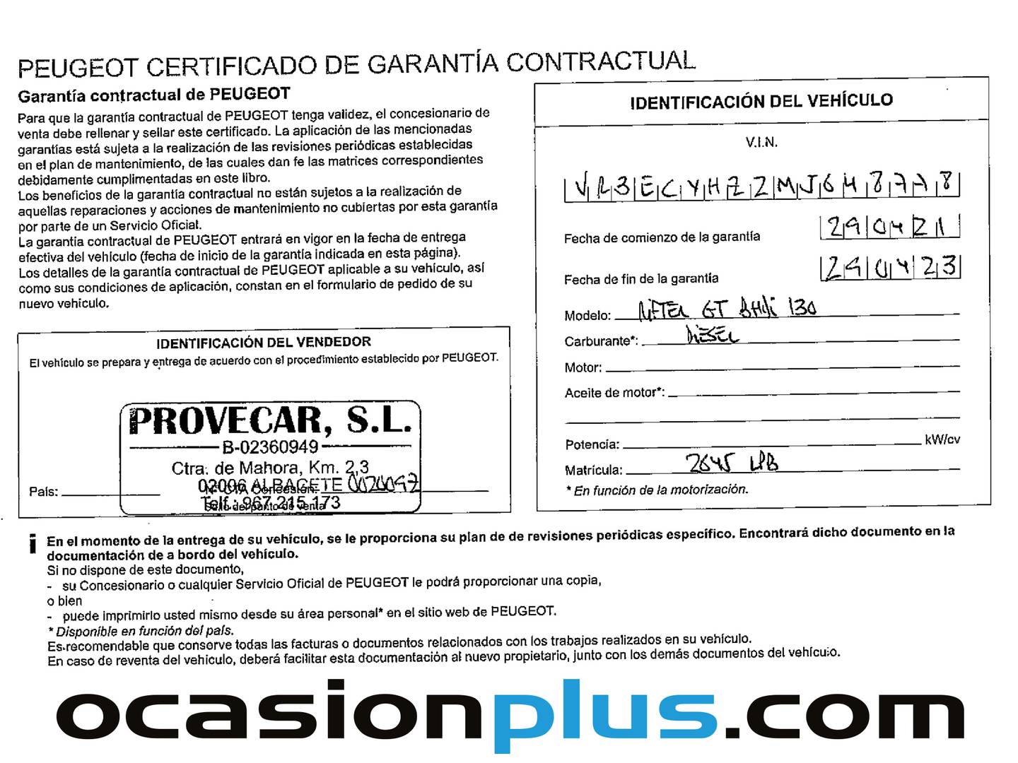 Foto del mantenimiento del Peugeot Rifter Peugeot Rifter BlueHDi 130 GT Standard (130 CV)