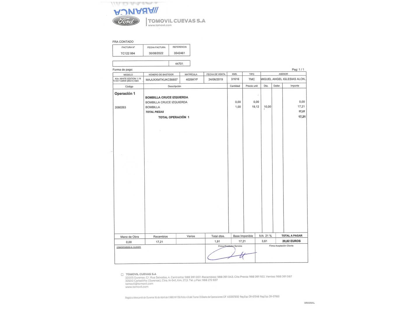 Foto del mantenimiento del Ford Ka+ Ford Ka+ 1.2 Ti-VCT White Edition 85 CV)