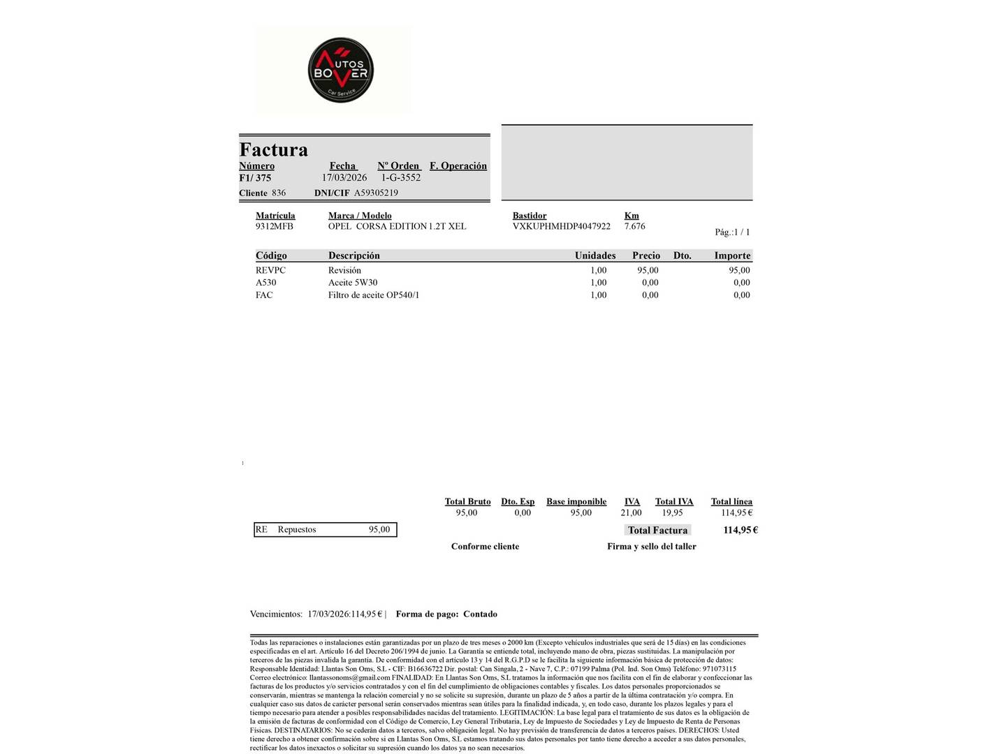 Foto del mantenimiento del Opel Corsa Opel Corsa 1.2 XEL Edition (75 CV)