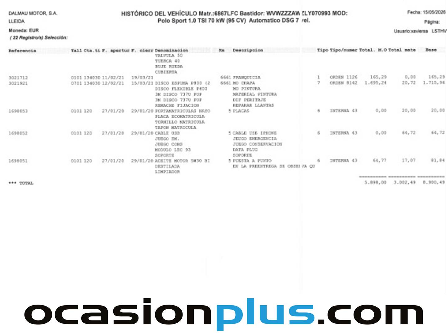 Foto del mantenimiento del Volkswagen Polo Volkswagen Polo 1.0 TSI (95 CV) DSG