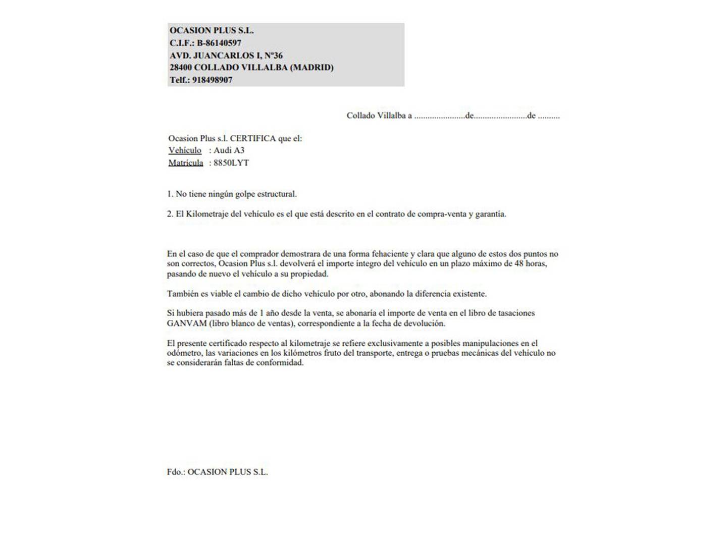 Foto del certificado del Audi A3 Audi A3 Sportback S line 30 TDI (116 CV) S tronic