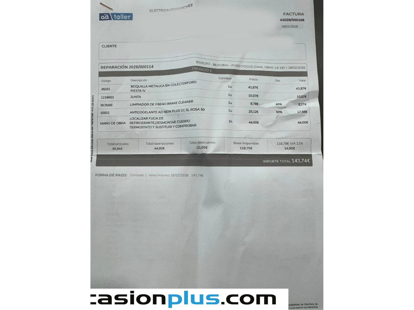 Foto del mantenimiento del Ford Focus Ford Focus 1.6 Sport (115 CV)