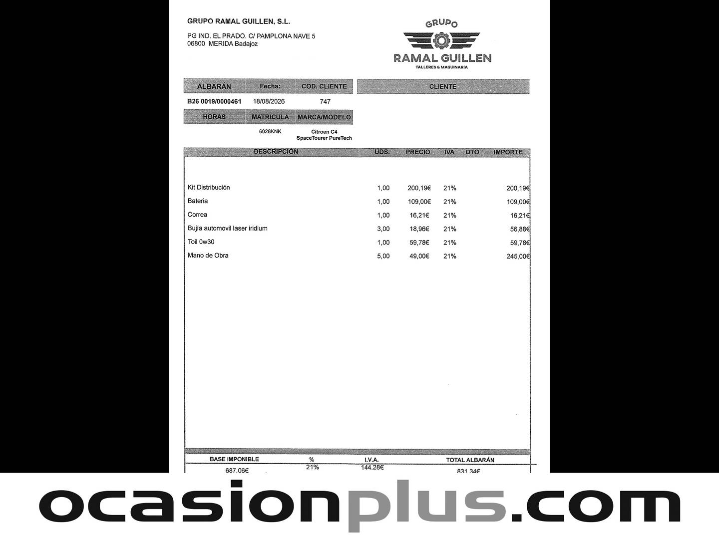 Foto del mantenimiento del Citroën C4 Spacetourer Citro C4 Spacetourer 1.2 PureTech S&S 6v Feel (130 CV)