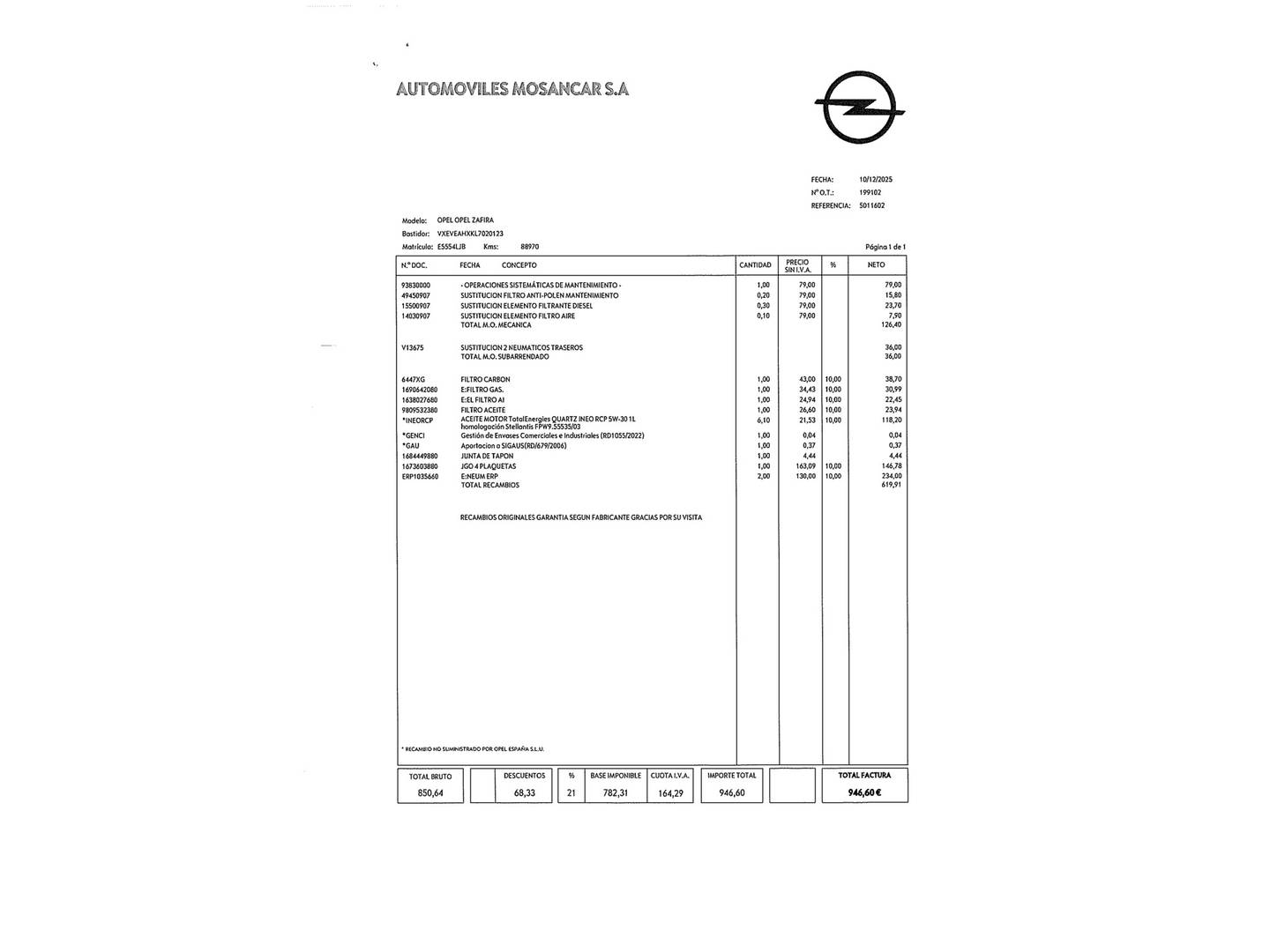 Foto del mantenimiento del Opel Zafira Life Opel Zafira Life 2.0 Diesel M Innovation (150 CV) 8 Plazas