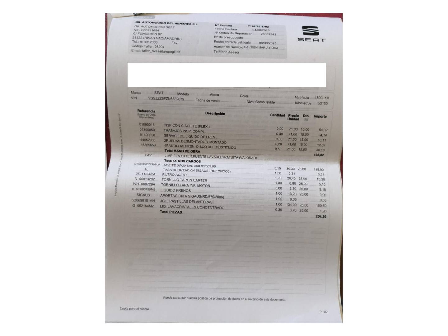 Foto del mantenimiento del Seat Ateca Seat Ateca 2.0 TDI X-Perience Go L DSG (150 CV)