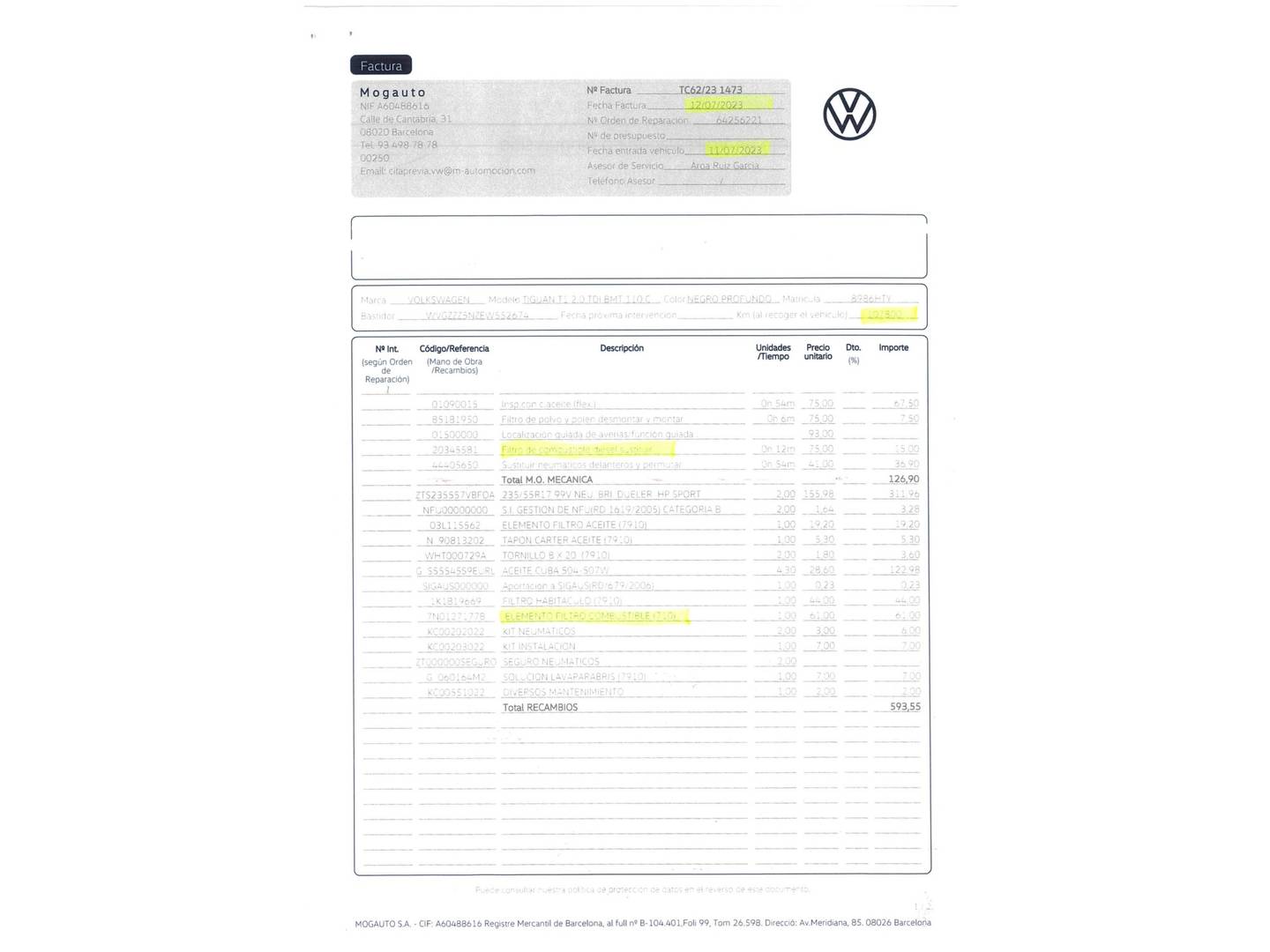 Foto del mantenimiento del Volkswagen Tiguan Volkswagen Tiguan T1 2.0 TDI BMT 4x2 (110 CV)