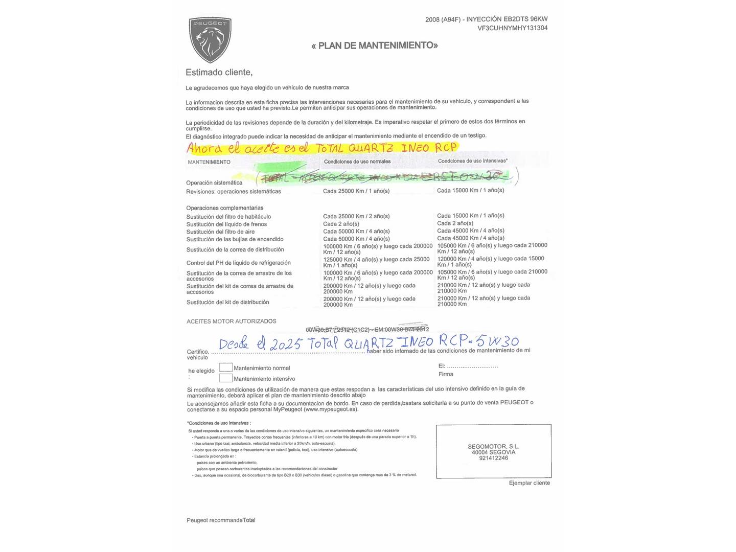 Foto del mantenimiento del Peugeot 2008 Peugeot 2008 PureTech 130 S&S Allure (130 CV)