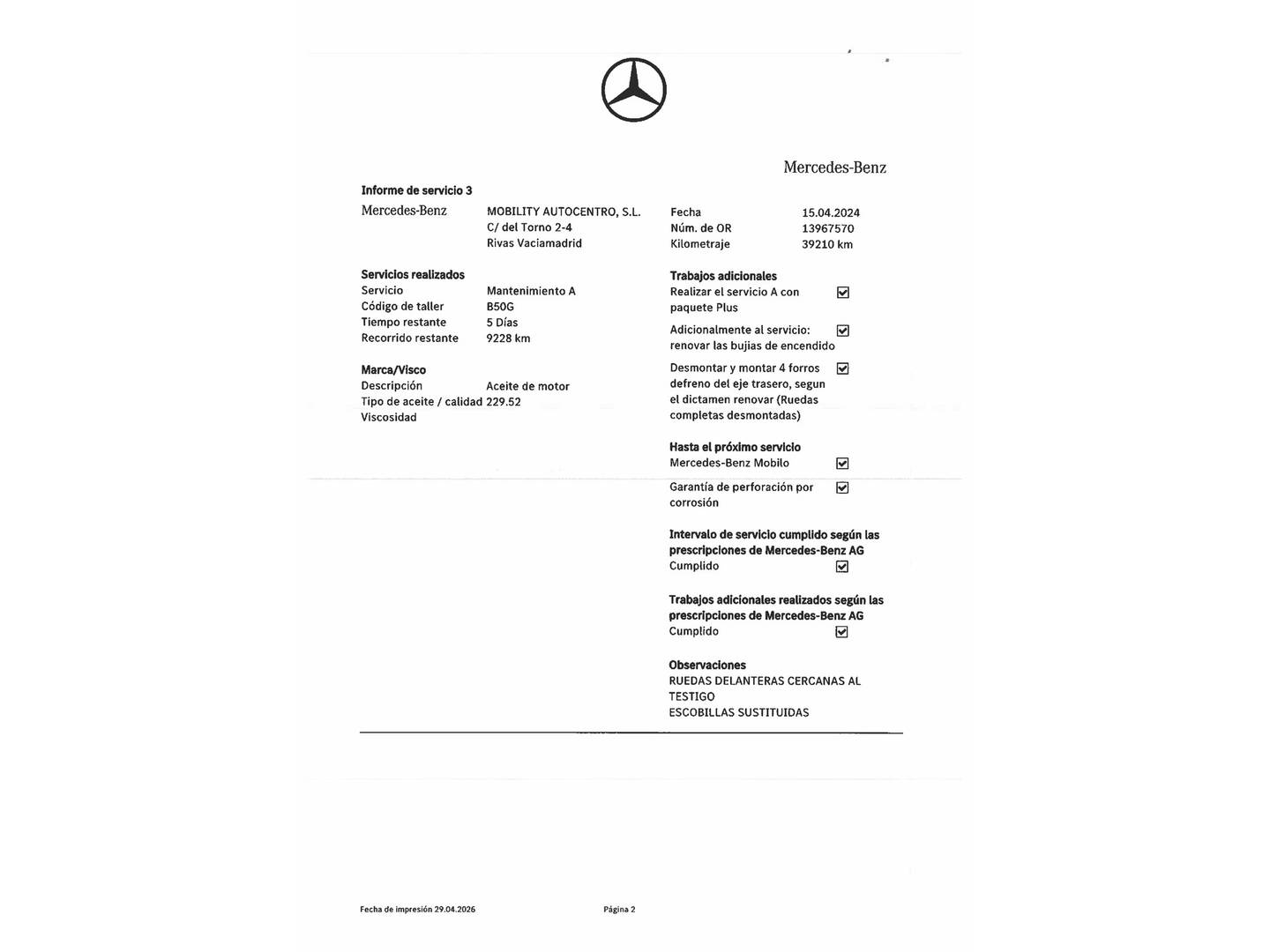 Foto del mantenimiento del Mercedes CLA Mercedes CLA 180 (136 CV)
