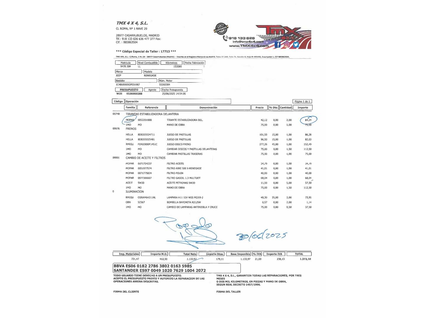 Foto del mantenimiento del Jeep Renegade Jeep Renegade 1.6 Multijet Dawn of Justice 4x2  (120 CV)