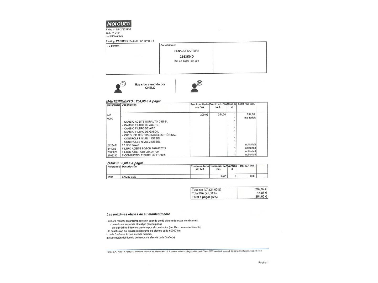 Foto del mantenimiento del Renault Captur Renault Captur Limited Energy TCe (120 CV)