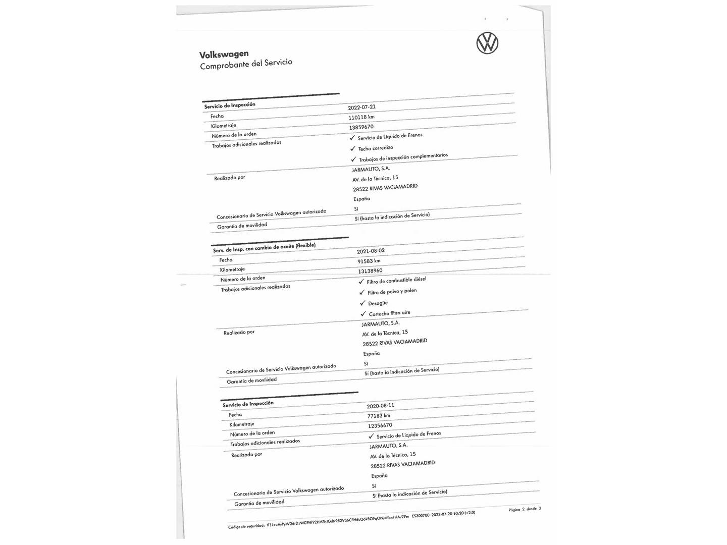 Foto del mantenimiento del Volkswagen Sharan Volkswagen Sharan Sport 2.0 TDI BMT (150 CV)7 Plazas