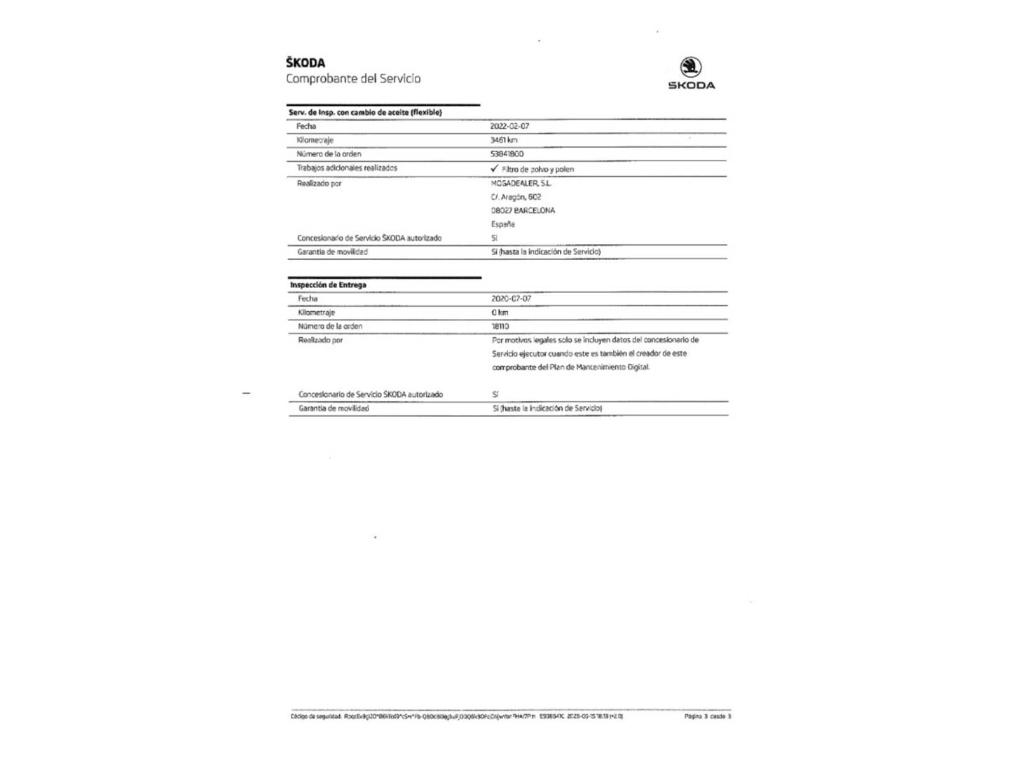 Foto del mantenimiento del Skoda Kamiq Skoda Kamiq 1.0 TSI Ambition (115 CV)