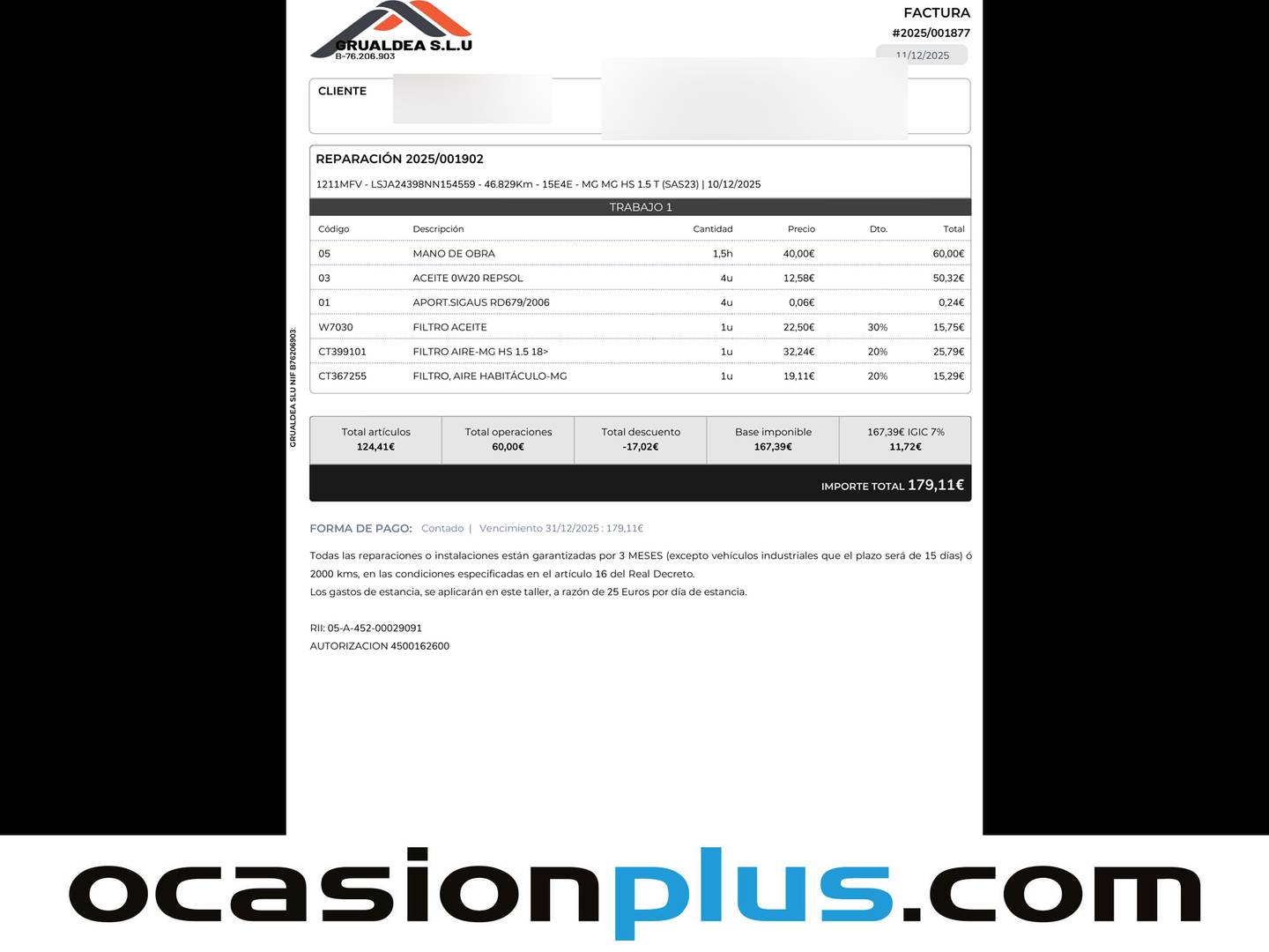 Foto del mantenimiento del MG eHS MG eHS 1.5 T-GDI PHEV Luxury (258 CV)