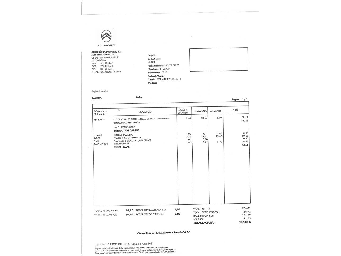 Foto del mantenimiento del Citroën C3 Citroën C3 PureTech 83 Feel (83 CV)