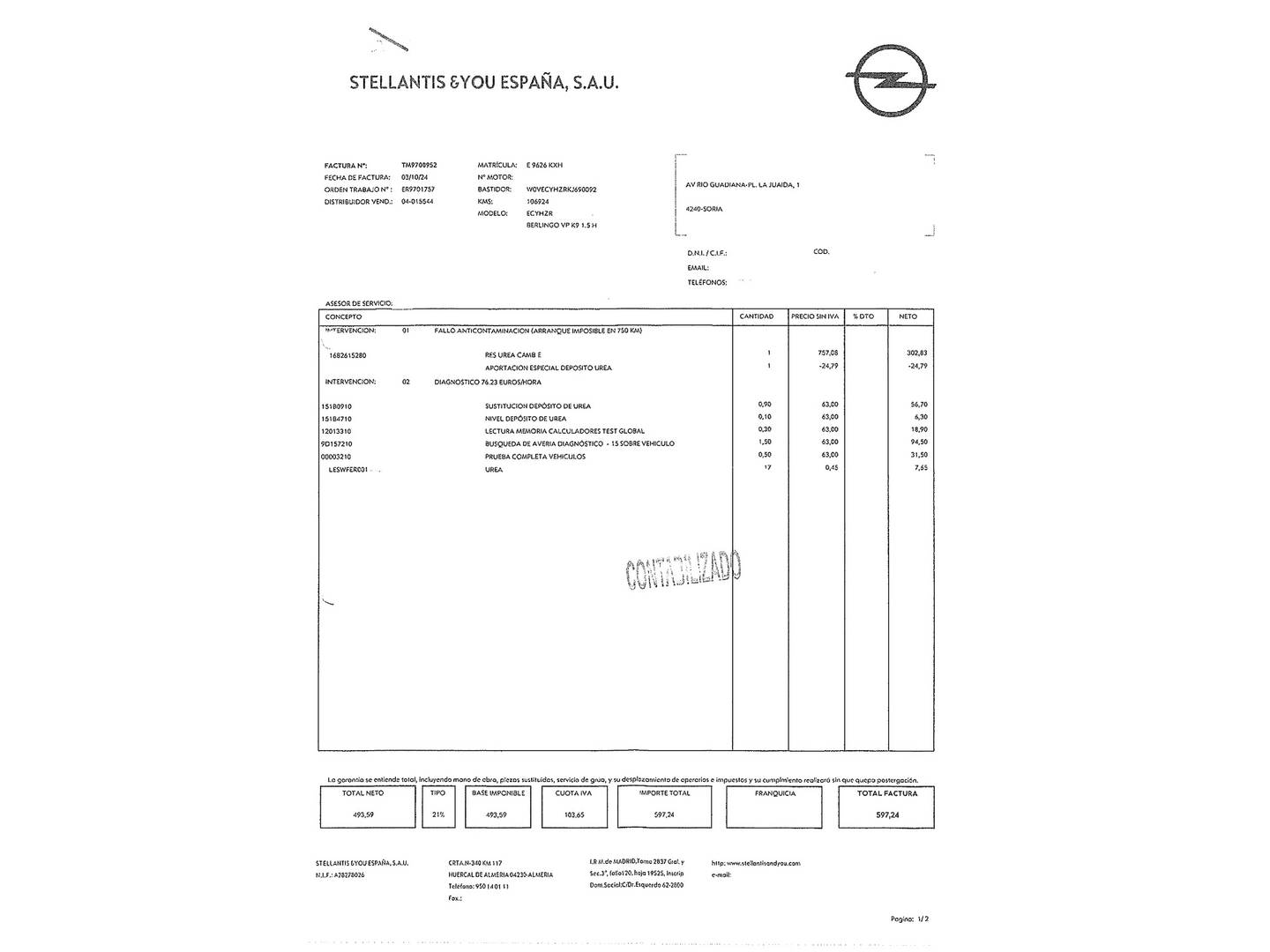 Foto del mantenimiento del Opel Combo Life Opel Combo Life 1.5 TD S&S Selective XL Auto (130 CV)