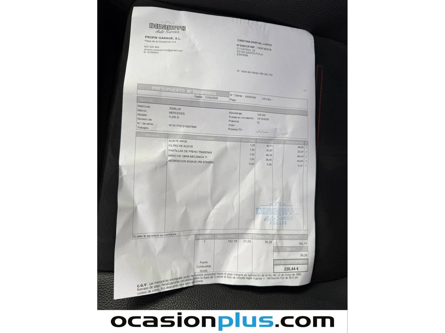 Foto del mantenimiento del Mercedes Clase A Mercedes-Benz Clase A 200 d (150 CV) Pack AMG