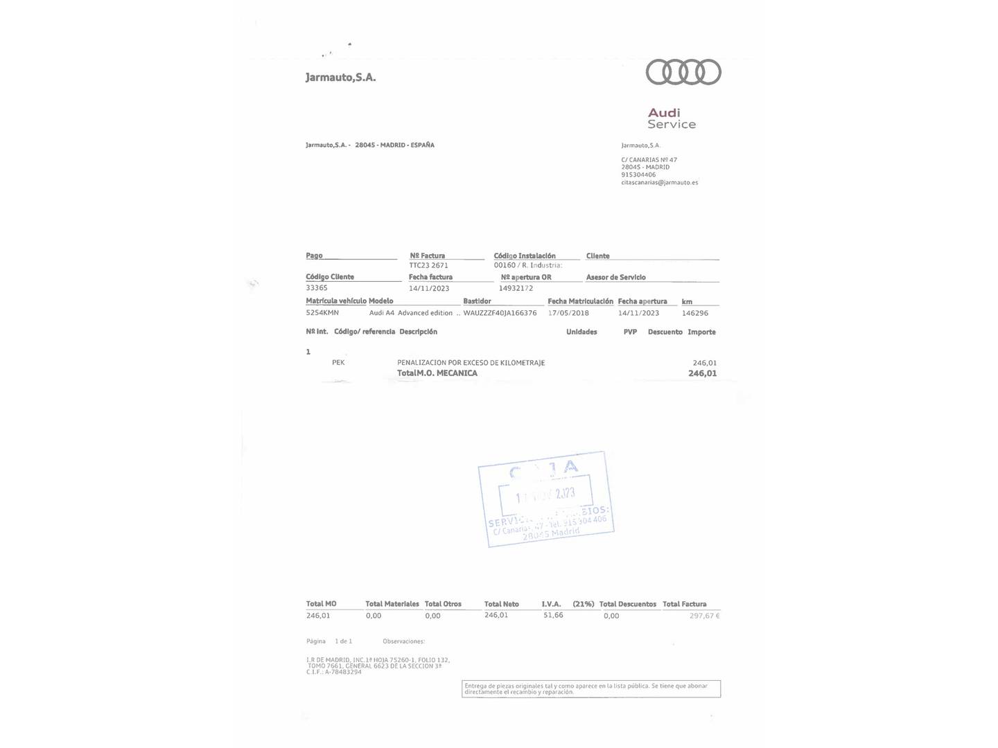 Foto del mantenimiento del Audi A4 Audi A4 Advanced edition 2.0 TDI (150 CV) S tronic