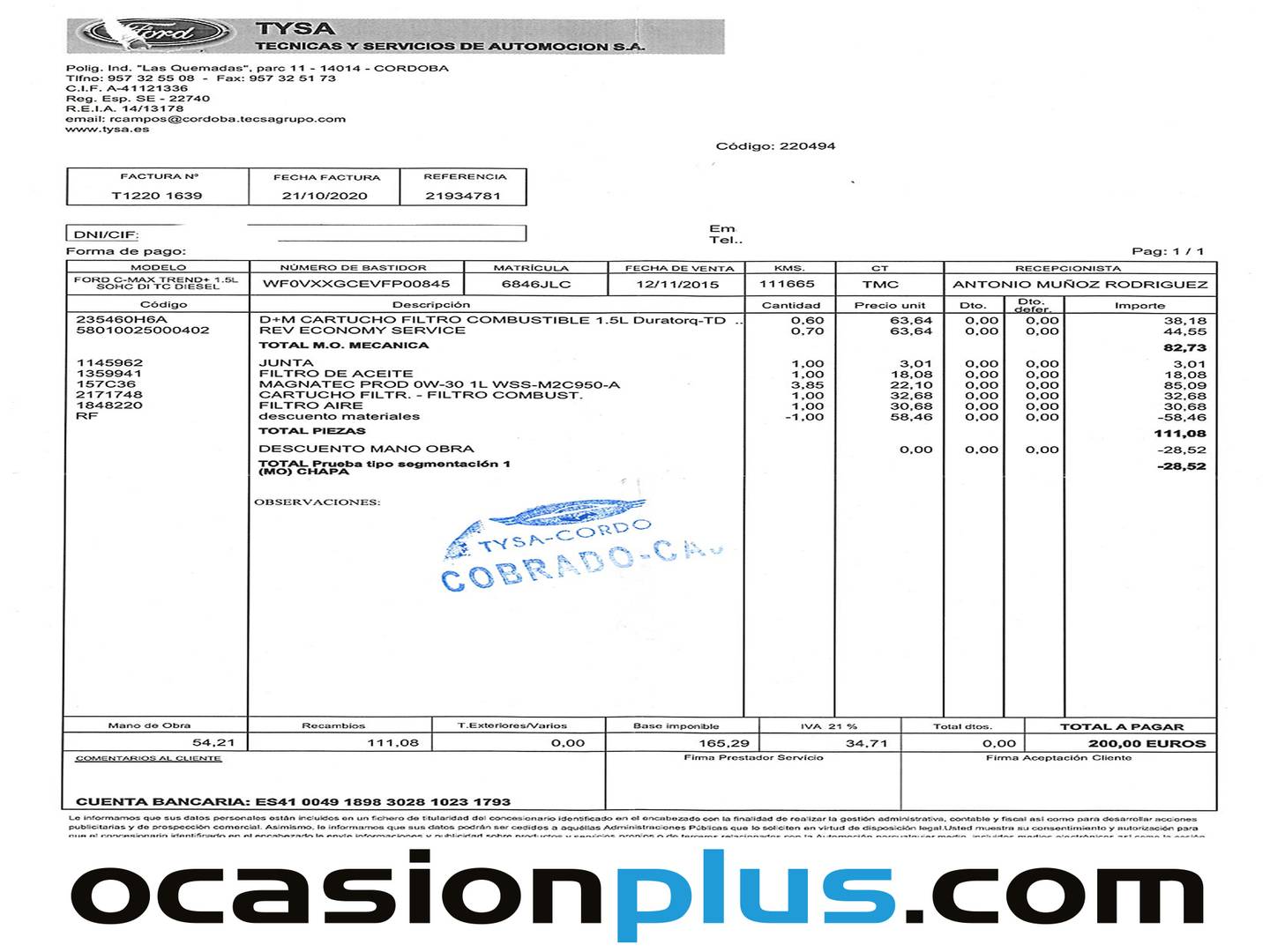 Foto del mantenimiento del Ford C-Max Ford C-Max 1.5 TDCI Trend+ (120 CV)