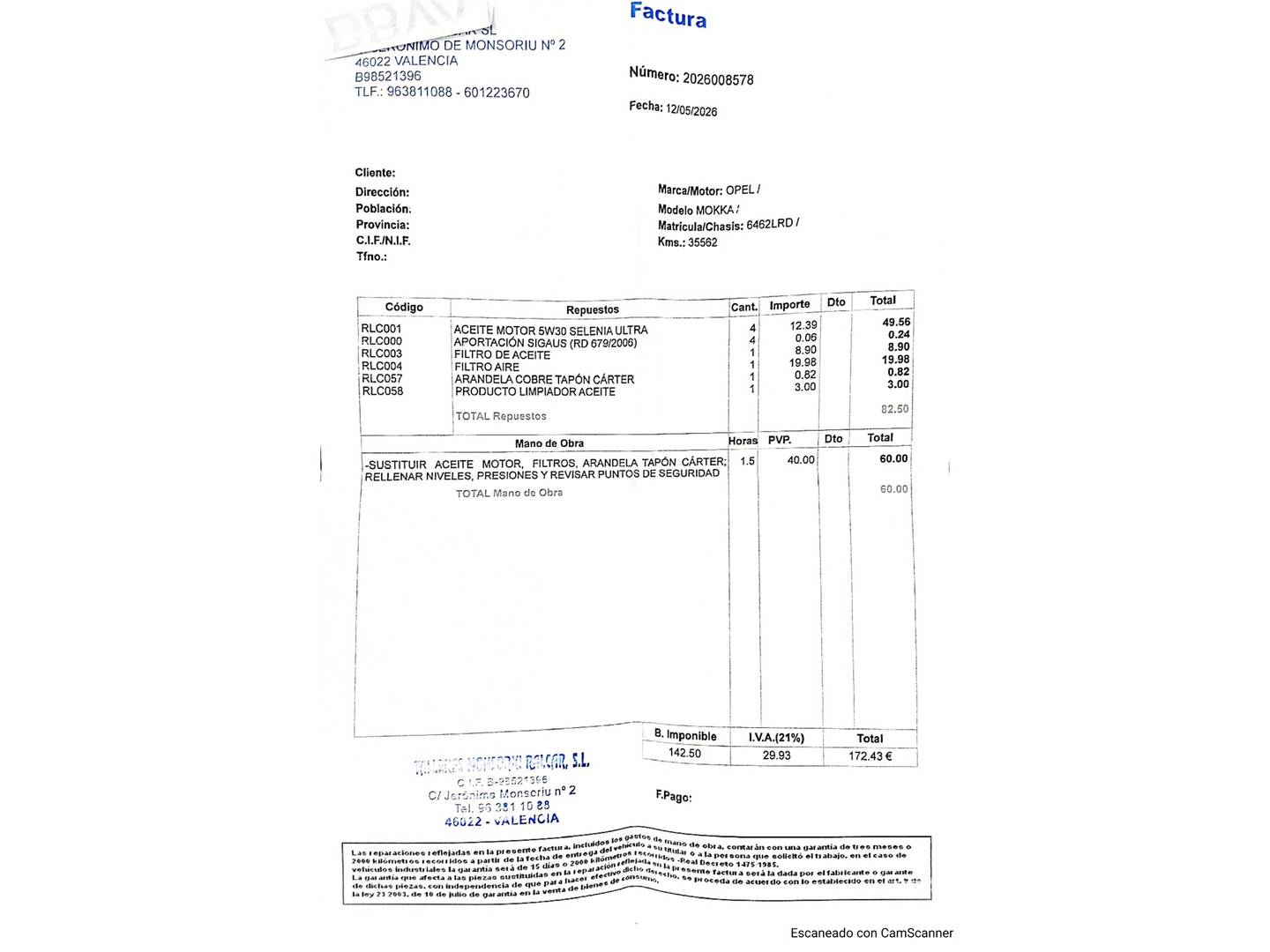 Foto del certificado del Opel Mokka Opel Mokka 1.2 Turbo GS Line Auto (130 CV)