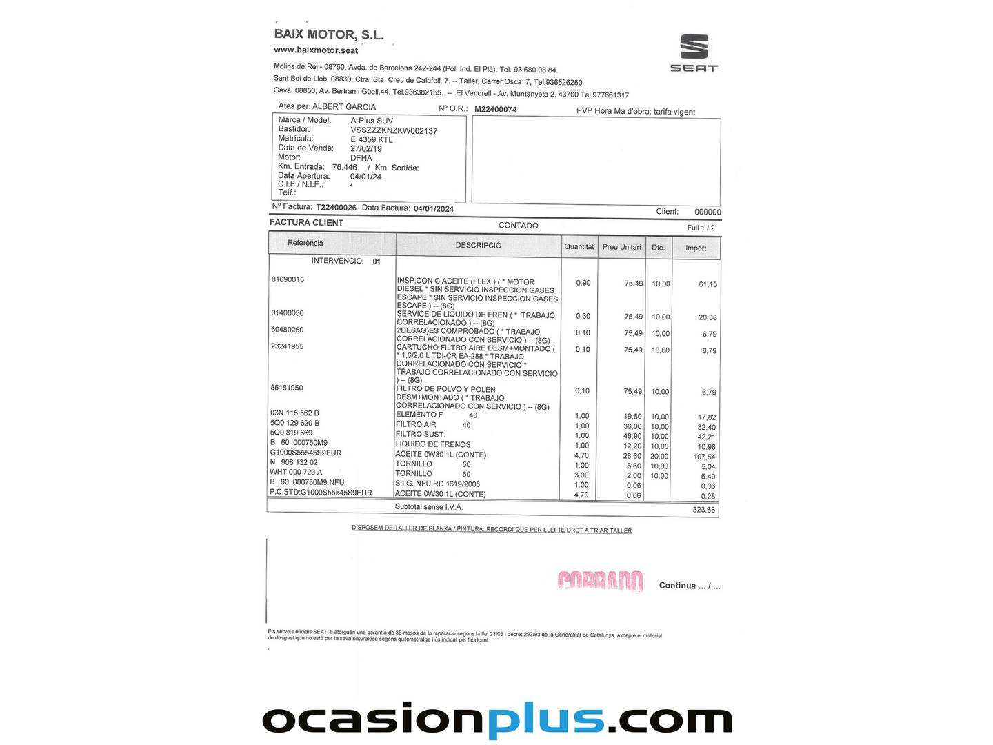 Foto del mantenimiento del Seat Tarraco Seat Tarraco 2.0 TDI S&S Xcellence Plus 4Drive DSG (190 CV) 7 Plazas