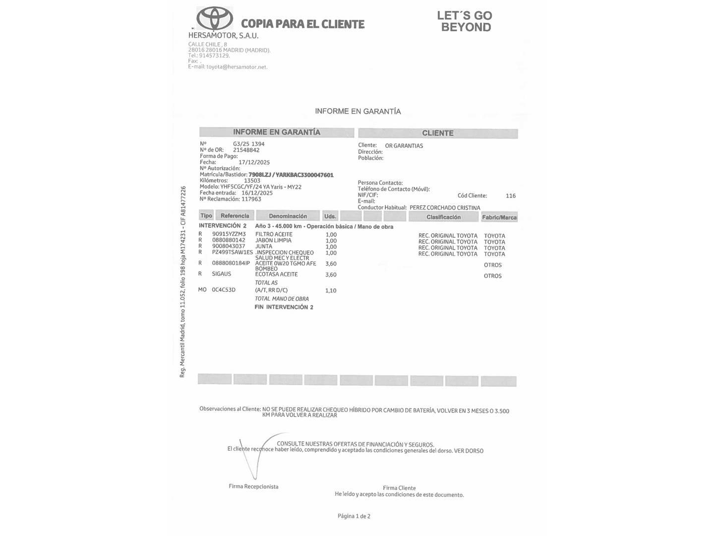 Foto del certificado del Toyota Yaris Toyota Yaris 120H Style 85 kW (116 CV)