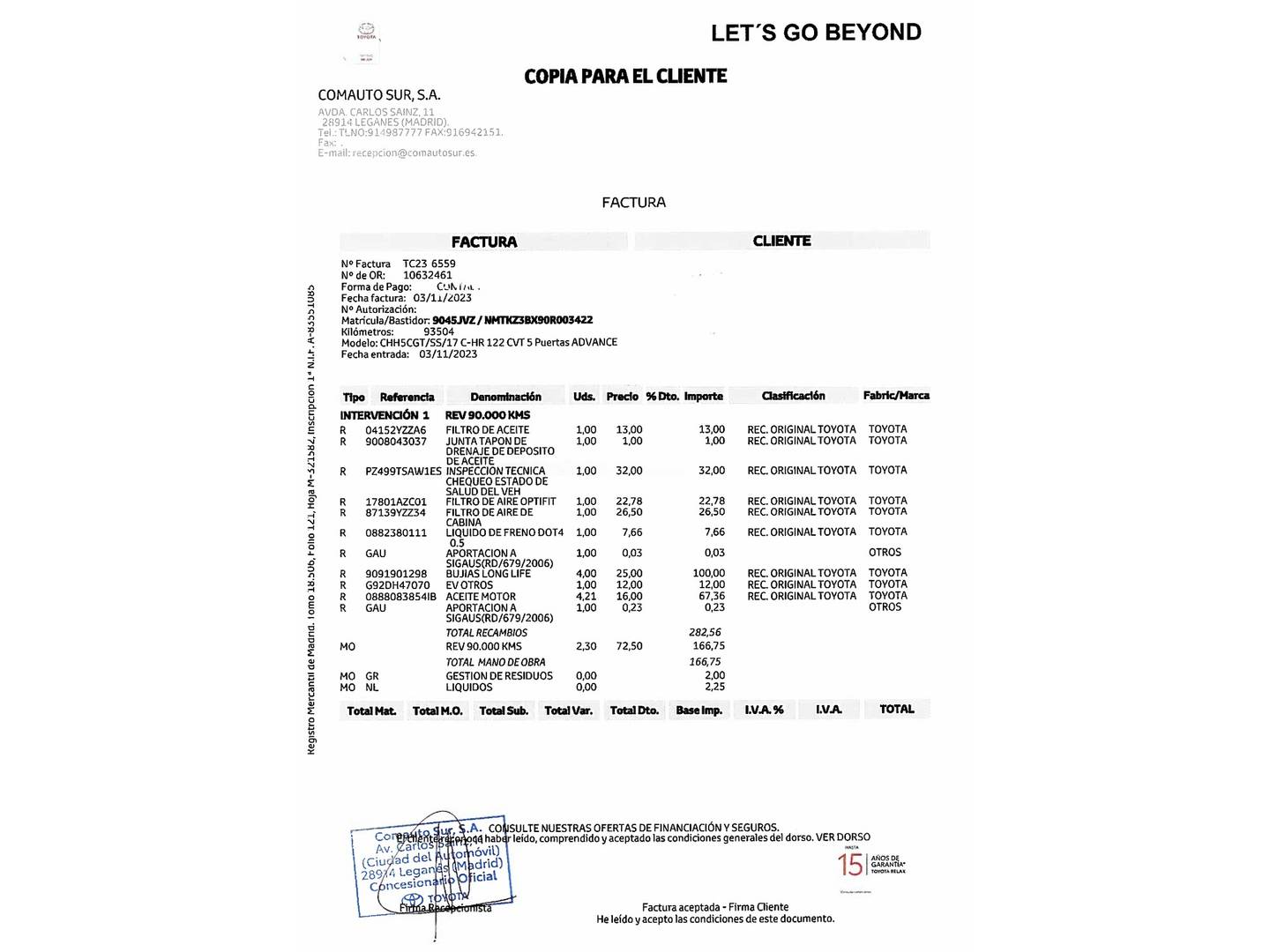 Foto del mantenimiento del Toyota C-HR Toyota C-HR 1.8 125H Dynamic Plus (122 CV)