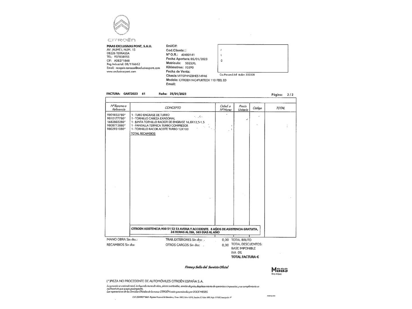 Foto del mantenimiento del Citroën C4 Cactus Citroën C4 Cactus PureTech 110 S&S Feel (110 CV)