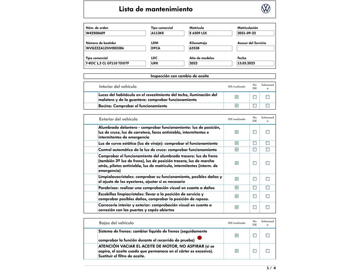 Foto del mantenimiento del Volkswagen T-Roc Volkswagen T-Roc Advance R-Line 1.5 TSI (150 CV) DSG