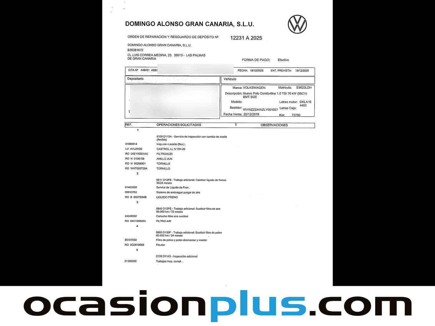 Foto del mantenimiento del Volkswagen Polo Volkswagen Polo Advance 1.0 TSI (95 CV)