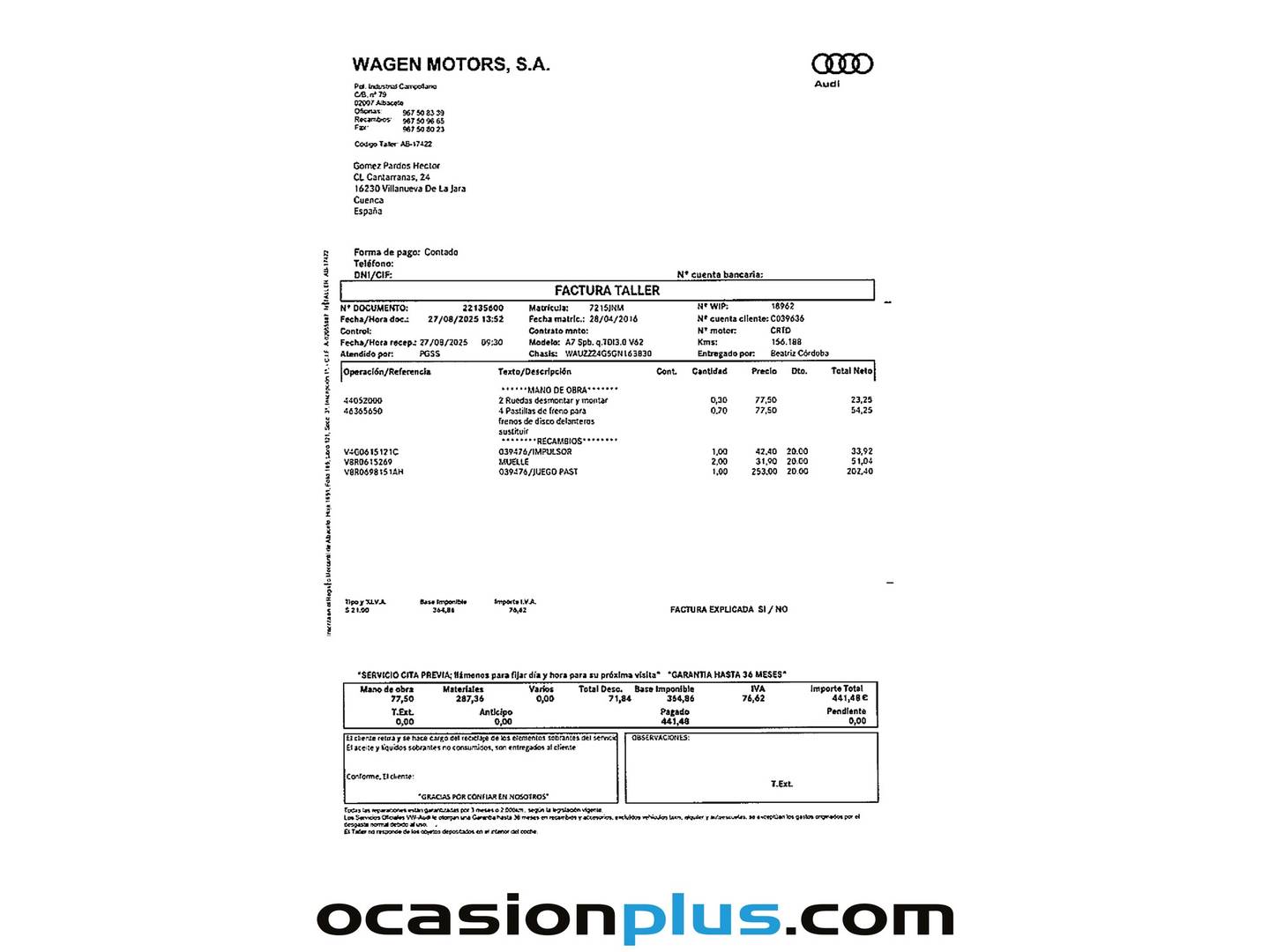 Foto del mantenimiento del Audi A7 Audi A7 Sportback S line 3.0 TDI quattro (272 CV) tiptronic